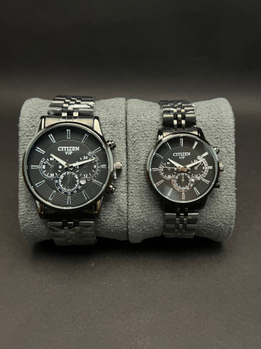 ساعت مچی ست ستیزن vip طرح کرنو بند استیل مشکی _قاب فلز صفحه مشکی