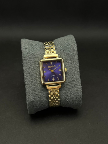 ساعت مچی زنانه مارک Fencci بند استیل طلایی قاب مستطیل_صفحه سرمه ای