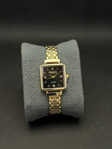 ساعت مچی زنانه مارک Fencci بند استیل طلایی قاب مستطیل_صفحه مشکی