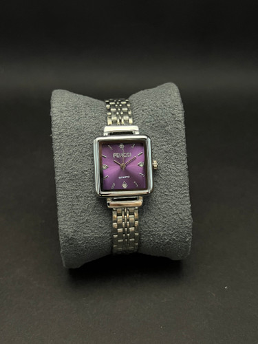 ساعت مچی زنانه مارک Fencci بند استیل نقره ای _قاب مستطیل صفحه بنفش