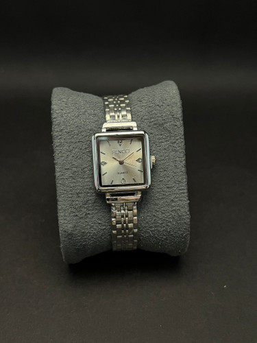 ساعت مچی زنانه مارک Fencci بند استیل نقره ای_قاب مستطیل صفحه سفید