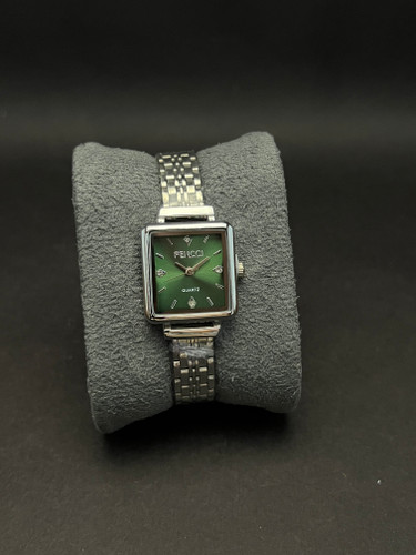 ساعت مچی زنانه مارک Fencci بند استیل نقره ای_قاب مستطیل صفحه سبز