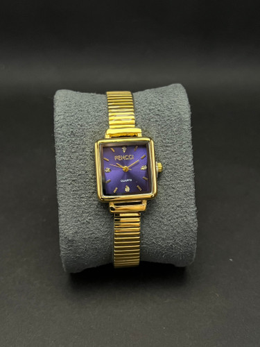 ساعت مچی زنانه مارک Fencci بند استیل کرکره طلایی_قاب مستطیل صفحه سرمه ای