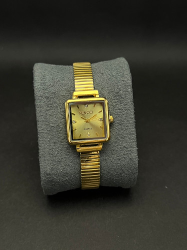 ساعت مچی زنانه مارک Fencci بند استیل کرکره طلایی_قاب مستطیل صفحه طلایی