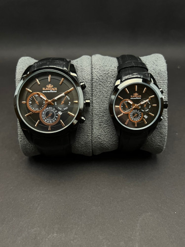 ساعت مچی ست الگانس vip طرح کرنو بند چرم مشکی رنگ ثابت_ضدآب